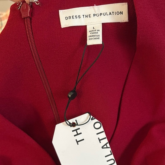 NWT Dress the Population Catalina Crepe VNeck Sleeveless A-Line Dress Burgandy L - Picture 7 of 8